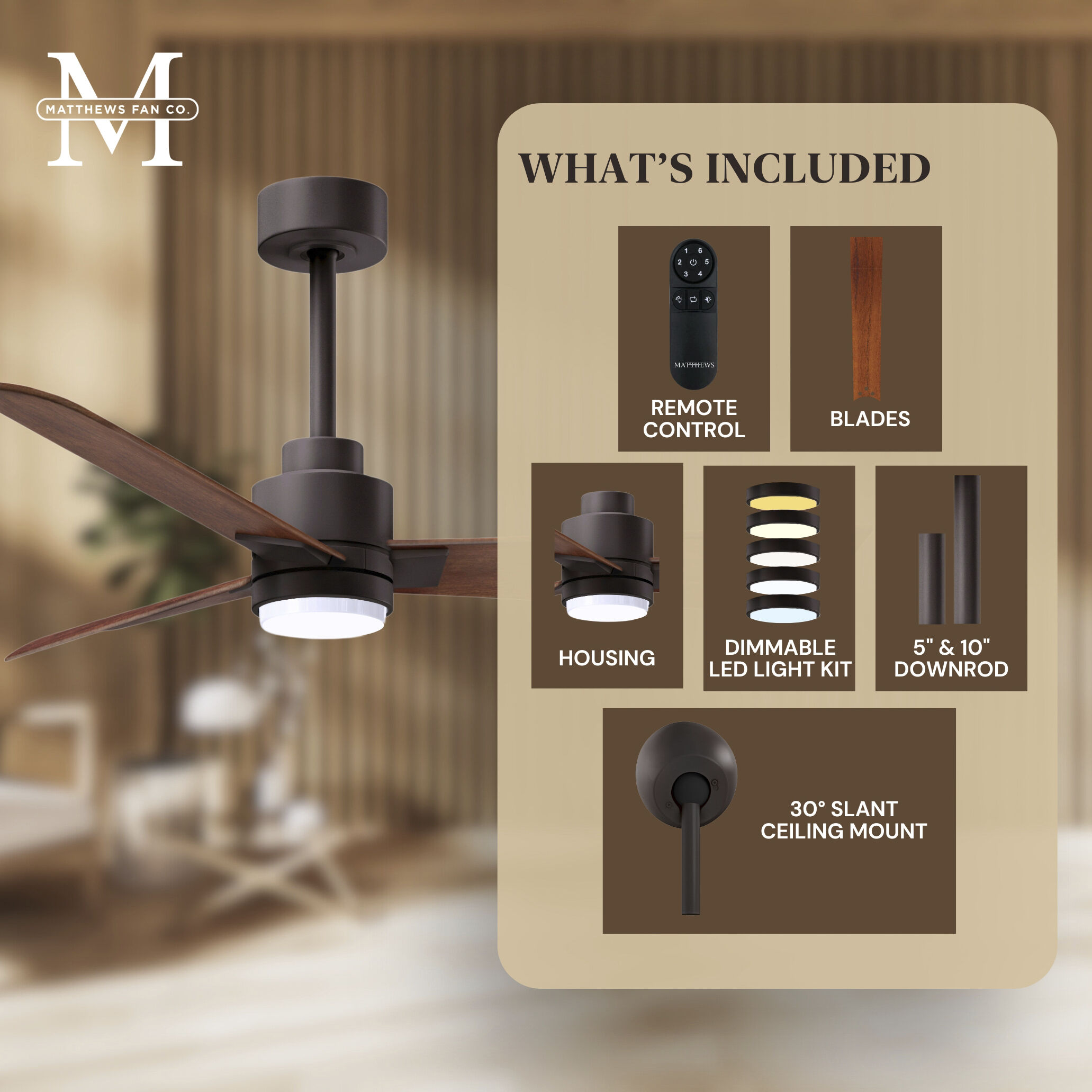Atlas Alessandra - LK 56 inch Textured Bronze with Walnut Tone Blades Ceiling Fan